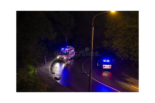 Car accident scene with police and ambulance