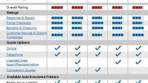 Comparison chart for car insurance policies