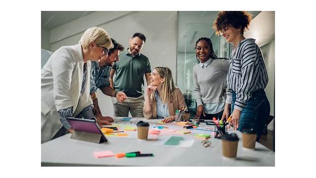 Diverse team collaborating in a modern office